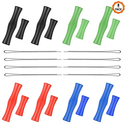 Dadabig 8 Paare Bogenschießen Fingerschutz mit 8 handlichen Nadel | Silikon Bogensport Finger Protector Bowstring Schutzausrüstung Finger Tab Bowstring Finger Saver (Schwarz Blau Grün Rot)