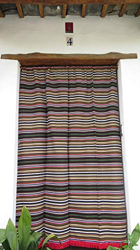 Jarapa Home Made with love Cortina Alpujarreña Rustica, Hecha en España, Fibra Natural de algodón - Cortina para Puerta Exterior mosquitera y Parasol, Medidas 160x215 cm (Marrón/Verde)
