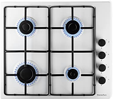 PremierTech Piano Cottura Gas 4 Fuochi 60cm Bianco Smaltato Incasso PC604WE | Accensione elettrica, griglie smaltate, bruciatore rapido, ugelli inclusi per metano e GPL, manopole laterali, piano smaltato