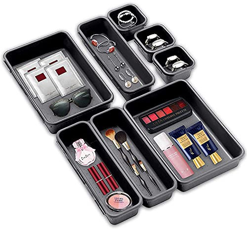 8 Stück Schubladen Organizer, Organizer Aufbewahrungsbox, Kunststoff Schubladen Organizer Box, Multifunktionale Waschbare Make Up Organizer Aufbewahrungsbox, für Badezimmer, Schlafzimmer, Büro (Grau)