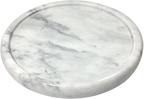 Natural Marble Tray Round Marble Stone Decorative Tray for Counter Jewelry Vanity White Round Small Tray 14cm Diameter (White)