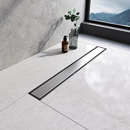 EMKE Linear Shower Drain 600mm, 304 Stainless Steel Floor Drain Tile Insert Shower Linear Wet Room Drain with Odor Stop and Hair Strainer, 2 in 1 Shower Drain for Kitchen, Bathroom and Washroom