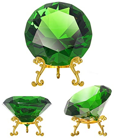 SWTHONY Crystal Diamond Briefbeschwerer, Backgrand für Nagelbilder, Igel, Chaos, Smaragd, großer künstlicher Diamant mit goldfarbener Metallbasis (Grün, 100 mm)