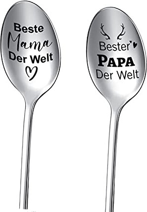 YOTHIWAD Geschenke für Mama Papa,2 Stücke Kaffeelöffel mit Gravur,Beste Mama Papa Der Welt,Edelstahl Kaffeelöffel,Geburtstagsgeschenk Muttertagsgeschenk Weihnachtsgeschenke für Mama Papa