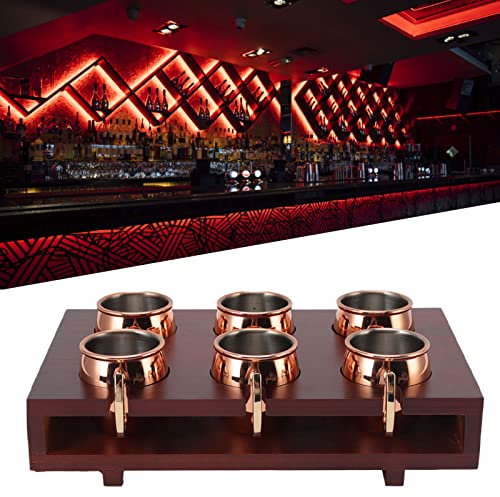 Moscow Mule Becher-Set mit 6 Bechern aus Gehämmertem Kupfer, Edelstahl-Futterbecher, Verkupferter Moscow Mule mit Griffen, Klassisches Moscow Mule-Cocktailbecher-Set mit Holzaufbewahrungshalter