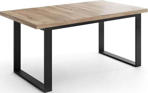 WFL GROUP Ausziehbarer Rechteckiger Esstisch im Loft-Stil mit Schwarzen Metallbeinen – Industrieller Tisch für Wohnzimmer – Ausziehbar von 160 cm auf 240 cm – Made in EU – Sonoma Eiche
