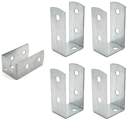 DOJA Barcelona | U Pfostenträger | 4er-Pack | U-Pfostenträger für Holzpfosten | 45x45x100mm | Stärke 2mm | Zink verzinkt | Holz Pfostenträger für Wandverankerungen, Gartenlauben, Zaunpfosten...