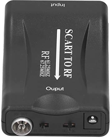 Adaptador Scart a RF, Convertidor de y Video Portátil, Adaptador Escalador, Frecuencia RF 61.25 MHz / 67.25 MHz, para DVD/TV Box/Network Box/Consola de Juegos, etc. - Negro