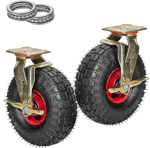 WORDFUN Transportwagen Gummiräder, Schwerlastrollen, Pannensicheres, Kugellager, 360°Drehbar, Lenkrolle Luftrad, for Trolleys, Möbelroller Transportroller, Werkbank Rollen