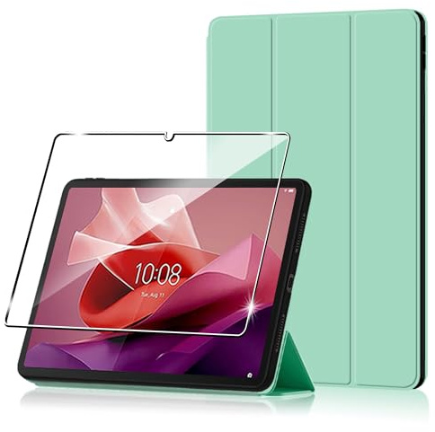 Heioloo Hülle für Lenovo Tab P12/P12 Paper Schutzhülle mit Auto Schlaf/Wach, mit [1 Stück] Panzerglas, [PU Leder] [Schutzhülle Ultradünne][Standfunktion] [Ultra-klar] [Anti-KratzenFrei] Grün