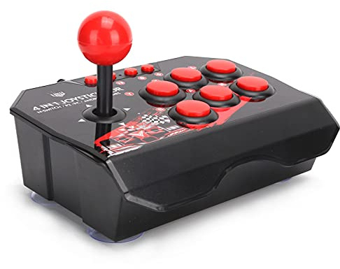 ciciglow Gamepad de Lucha con Cable, Joystick Metálico y 6 Botones de Control, Carcasa Resistente, Compatible con/PC, Color Negro y Rojo Clásico para Juegos de Pelea