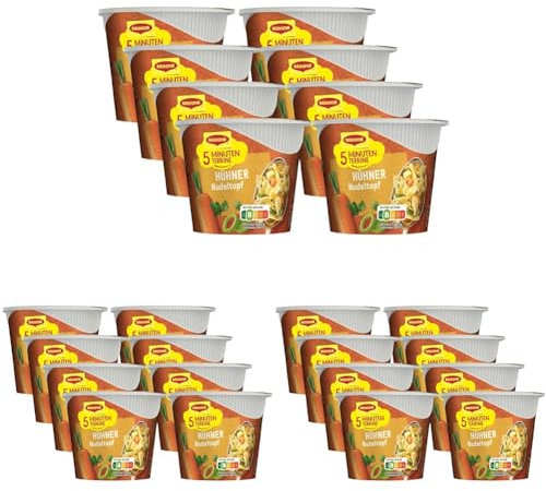 MAGGI 5 Minuten Terrine Hühner Nudeltopf, leckeres Fertiggericht, Instant-Nudeln, mit Huhn, 24er Pack (8 x 41g)