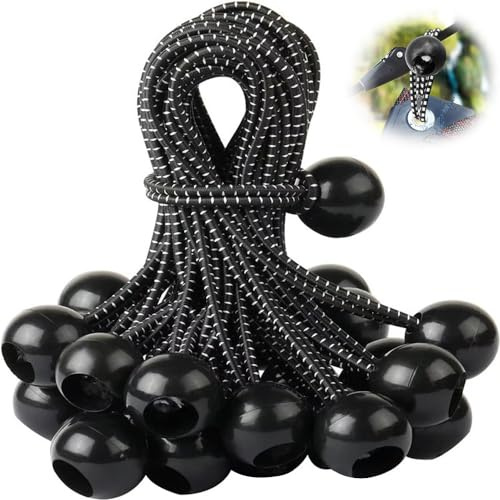 Spanngummis mit Kugel 15cm, 50 Stück Zeltgummis Gummispanner mit Kugel, Planenspanner mit Kugel, Expanderschlingen, Gummischlaufen Planenspanner Gummispanner für Planen Zelt Banner Netz Schwarzer