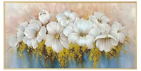 Wandkunst Bilder für Wohnzimmer, großes weißes Blumengemälde, abstraktes Blattgold, Posterdruck, Heimschlafzimmerdekor, Kunstwerk, 100x185cm mit Rahmen