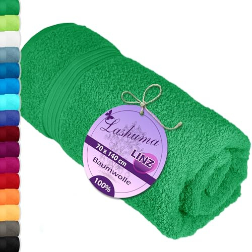 Lashuma Handtuch Frottee groß, Linz Flauschiges Duschtuch 70x140 cm, Badetuch Grün - Forst
