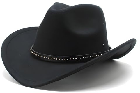Aegistus Cowboyhut für Damen und Herren, Western Cowboyhut, breiter Rand, Chinlon, Western-Filz, Outdoorhut, geeignet für Männer und Frauen, klassische Cowboyhüte, Partyhut, Foto-Requisite, Schwarz