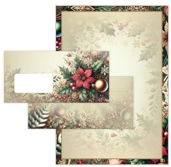 Briefpapier Weihnachten Weihnachtsbriefpapier mit Umschlag Umschlägen mit Fenster Weihnachtspapier A4 für Kunden (100 Blätter + 100 Umschläge)