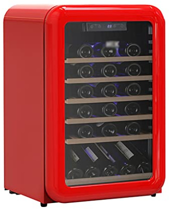 Cave à vin Armoire à vin à température constante, petit réfrigérateur 115 litres, mini réfrigérateur 4 ℃-22 ℃, étagère en bois de hêtre importé à 6 couches, verre à trois couches + revêtement Low-E (r