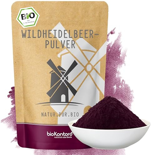 bioKontor – BIO Wildheidelbeerpulver 200g – 100% natürlich – Wildsammlung | gefriergetrocknetes Wildheidelbeeren Pulver – deutsche Handabfüllung – für Smoothies, Müsli & Joghurt - Heidelbeerpulver