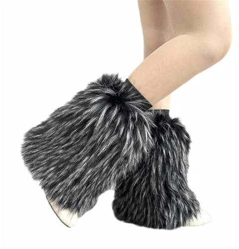 BESTORI Stulpen für Damen Kunstpelz Plüsch Beinstulpen Winter Stiefelüberzüge für Party Kostüme Grau