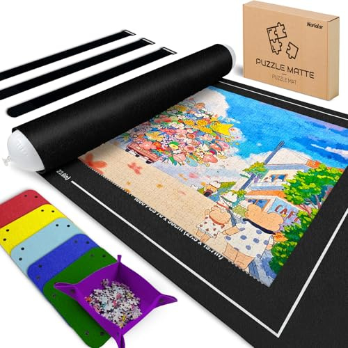 Nariolar Puzzlematte mit 6 bunten Filzsortierschalen | Puzzle Matte für bis zu 500/1000/1500 Teile, praktisches Zubehör für die Aufbewahrung und den Transport von Puzzles