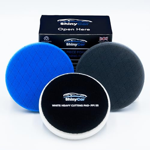 ShinyCar® UK: Premium Foam Polishing Pad Kit - 3x Durable 150mm (6 Inch) Pads for DA & RO Polishers - Heavy Cutting, Polishing & Finishing - Strong Grip Backing for Car Detailing & Paint Correction