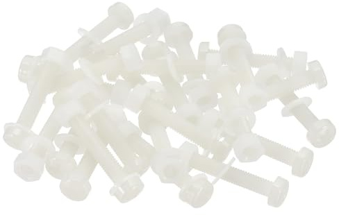 PATIKIL 24 Juegos Tornillos De Nylon Blancos M5x30mm Juego De Tuercas | Plásticas Con Rosca Completa, Para Proyectos De Sujeción Industrial Y Doméstica