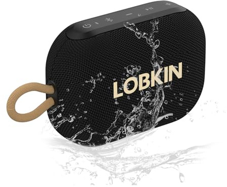 LOBKIN Mini Enceinte, Étanche IP67 Enceinte Portable sans Fil Bluetooth 5.3 avec Son Stéréo Puissant de 10 W, Subwoofer à 360 Degrés, Autonomie 20 hrs pour Soirées, Randonnées, Voyage (Noir)