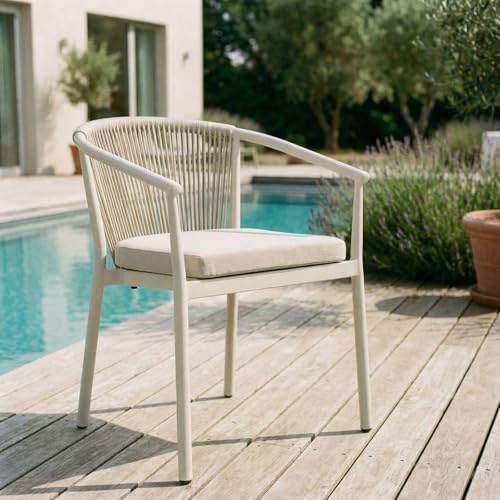 IDIMEX Gartenstuhl TAVOLO 6er Set, cremeweiß – wetterfestes Aluminiumgestell mit Rope-Rückenlehne und Sitzkissen, stapelbar pflegeleicht modern Gartensessel Outdoor