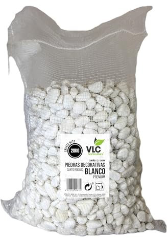 Piedras Decorativas Blancas 12-24mm | Saco 20 kg | Canto Rodado Natural 20kg | VLC Horticultura | Jardines Zen, Senderos, Maceteros | Alta Luminosidad y Contraste Visual