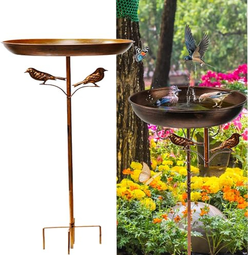 Vogeltränke Stehend Metall, Vogeltränke Stehend Ultra Robust Langlebig Vogelbad Garten Metall Vintage Vogeltränke Futter Metal Bird Bath für Vögel Draußen Garten Hof Rasen (1,f1)