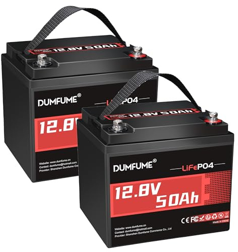 Dumfume 2er Pack 12V 50Ah LiFePO4 Lithium Batterie mit 50A BMS, 640Wh, Niedertemperaturschutz - Set für Wohnmobil, Solar Inselanlage, Notstromversorgung