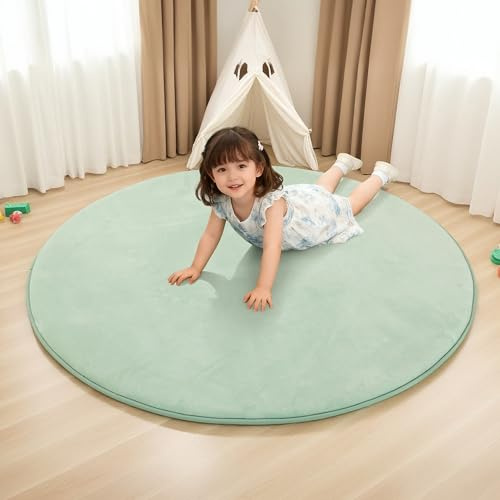 BYBYME 3cm Dicke Faltbare Krabbelmatte Baby, Ø120cm Spielmatte mit Rutschfester Unterseite, Weiche Bodenmatte aus Memory-Schaum für Babys, Kinder & Kleinkinder, Ideal für Wohnzimmer & Yoga, Grün