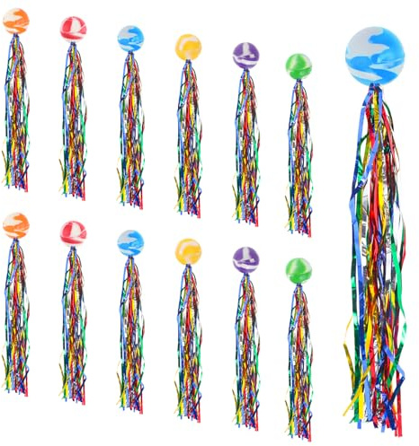 LXUEJIE 12 palline gonfiabili per bambini, palla per saltare con nastri colorati, palla di gomma per bambini, giocattolo per regali di compleanno per bambini