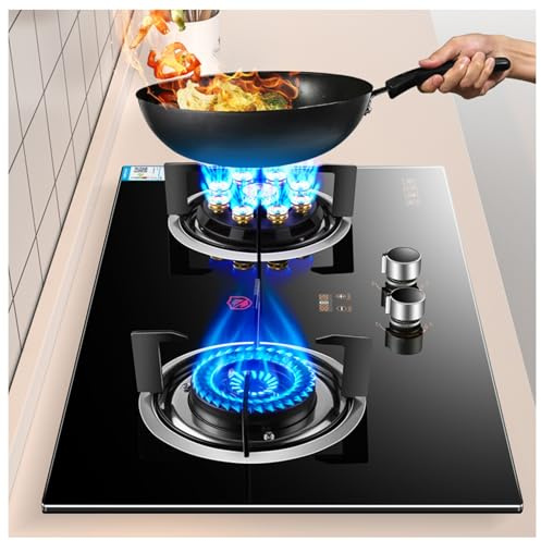 Estufa de gas para interiores con 2 quemadores, panel de vidrio templado de 5,0 kW/5,2 kW, cronometrada de alta llama, compatible con gas natural y GLP, ideal para cocinar eficientemente