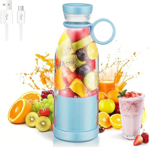Portable Blender, Upgraded Fresh Juice Blender Bottles Portable, 420ml Cordless Personal Blenderes for Shakes and Smoothies with 6 Blades, USB Rechargeable (Blue)