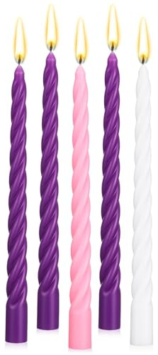 BBTO 5 Pezzi Candele dell'Avvento Set di Candele a Stelo Lungo in Stile Europeo 3 Viola 1 Rosa e 1 Bianca Decorazioni per Corone dell'Avvento Natale, 25 cm