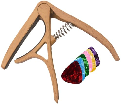 Capotasto per chitarra, con 6 plettri, regolabile, portatile, con clip per accordatore musicale, per uomini e donne, per esercitarsi