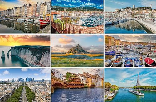 Postkarten-Set Frankreich 9 Karten / Ansichtskarten / Grußkarten | Fotos Bilder aus der Normandie Bretagne Paris Honfleur Etretat Straßburg Cannes St. Tropez (Cote d`Azur) Mont Saint Michel