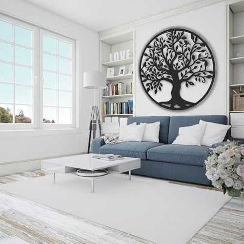 Árbol De La Vida Grande, Arbol Genealogico, Decoracion Pared Metal Letrero Hueco para Colgar En La Pared, Decoración Mural Árbol De La Vida para Oficina, Dormitorio, Sala De Estar, (60*60cm)