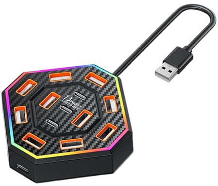 Station d'accueil USB,Station d'accueil 13 Ports pour Ordinateur Portable | Accessoires RGB pour Espace de Travail - pour Bureau Bibliothèque École Maison Dortoir