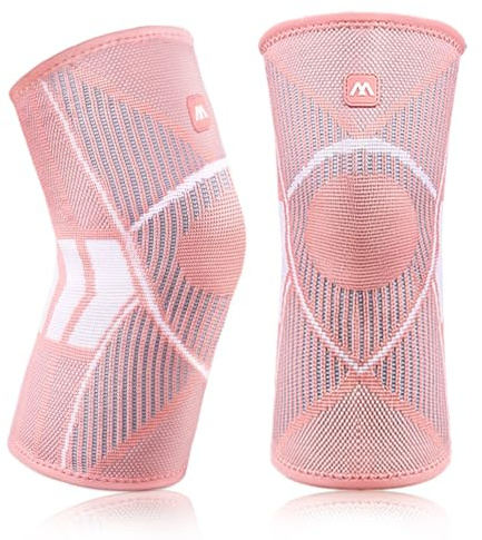 Beugo Ginocchiera Stabilizzante di Supporto, 2 Pezzi Tutore Ginocchio per Uomo e Donne, Antiscivolo Fascia Ginocchio Ortopedica per Sollevamento Pesi, calcio, basket e Corsa (Rosa, M)