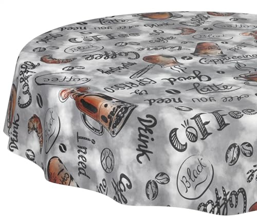Wachstuchtischdecke Tischdecke abwaschbar Wachstischdecke pflegeleicht wasserabweisend Lotuseffekt Gartentischdecke Coffee Kaffee Rund 140 cm Schnittkante
