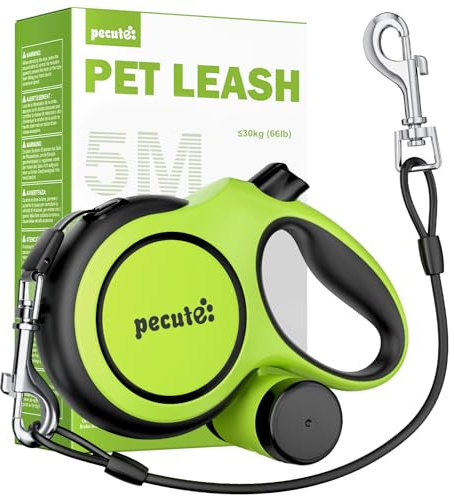 pecute Hundeleine 5m Bissfeste für Große Hunde mit Kotbeutel-Set & Halter | Rollleine für hunde Mittel & Große 15-50 kg, Reflektierende, 360°Anti-Verwicklung, rutschfester griff, Dog leash