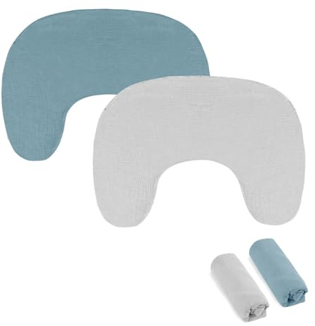 Hooyax Muslin New Nursing Pillow Covers 2 Pack, Soft and Breathable Nursing Covers for New-Designed Breastfeeding Pillows, Adorable Infant Feeding Pillow Slipcover for Baby Boy and Girls (Blue Grey)