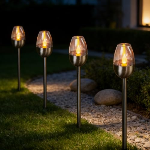 WRQIOO Flame Solar Lights Outdoor Garden for Outdoor Yard Pathway Porch