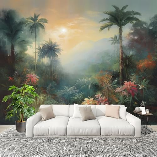 Fotomurales Papel pintado 300x210 cm Tropical Selva Paisaje Papel Pintado Fotográfico Panoramico Decorativos Dormitorio sala Verde Murales Papel Tapiz Antimoho Removibles, Grandes