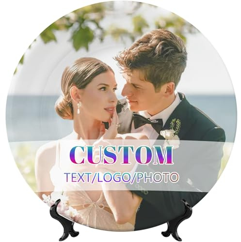 Personalisiert Foto Pastateller Keramik, individuelle Keramikteller mit Foto/Text, Dekorative Teller für Weihnachten, Jubiläum, Hochzeit, Erinnerungsgeschenk für Paare, Familie, Freunde (Stil 1)