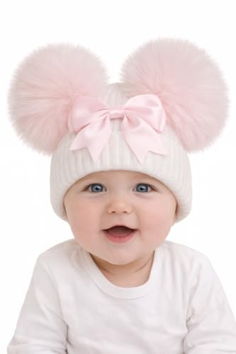 SOHOBABY British Made Baby Hat with Large Satin Bow, Newborn Beanie for Girls, Soft Cotton Infant Cap, Warm Baby Winter Hat, Newborn Hospital Hat, Baby Girl Gift, 0–18 Months
