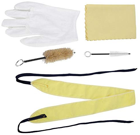 Trumpet Cleaning Kit, Brass Instrument Care Set, 5-Piece with Mouthpiece Brush Valve Brush Polish Cloth & Gloves for Trumpet Maintenance
